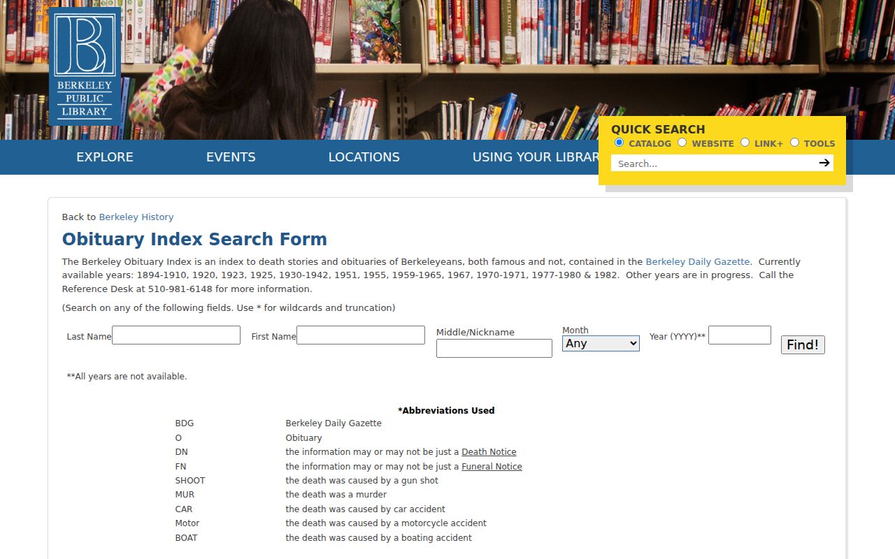 Berkeley city directory and Berkeley Gazette obituary index search