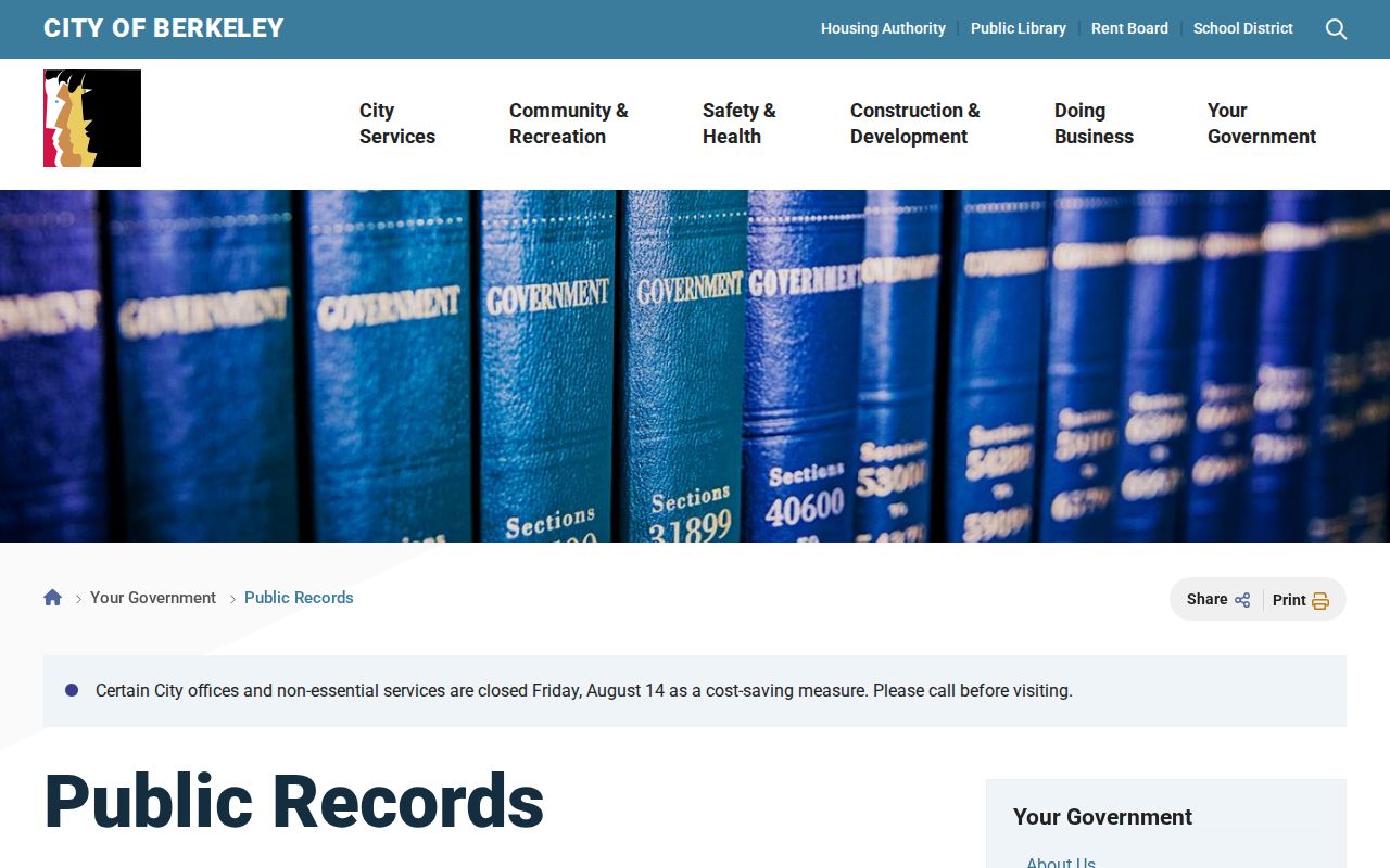 Berkeley residents directory City Clerk records information