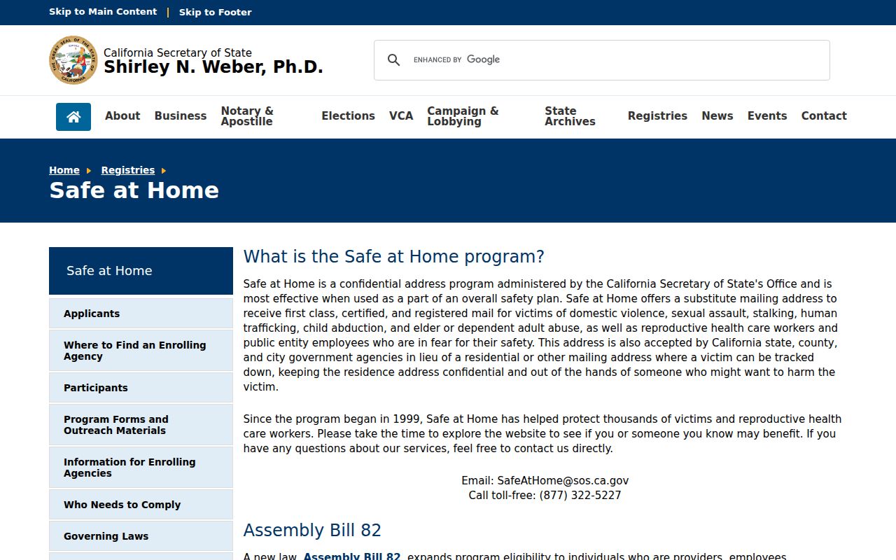 Berkeley residents directory privacy and Safe at Home information