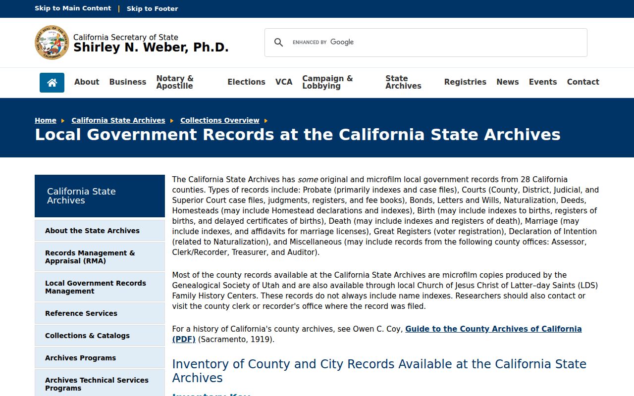 California Archives county records for Berkeley previous residents