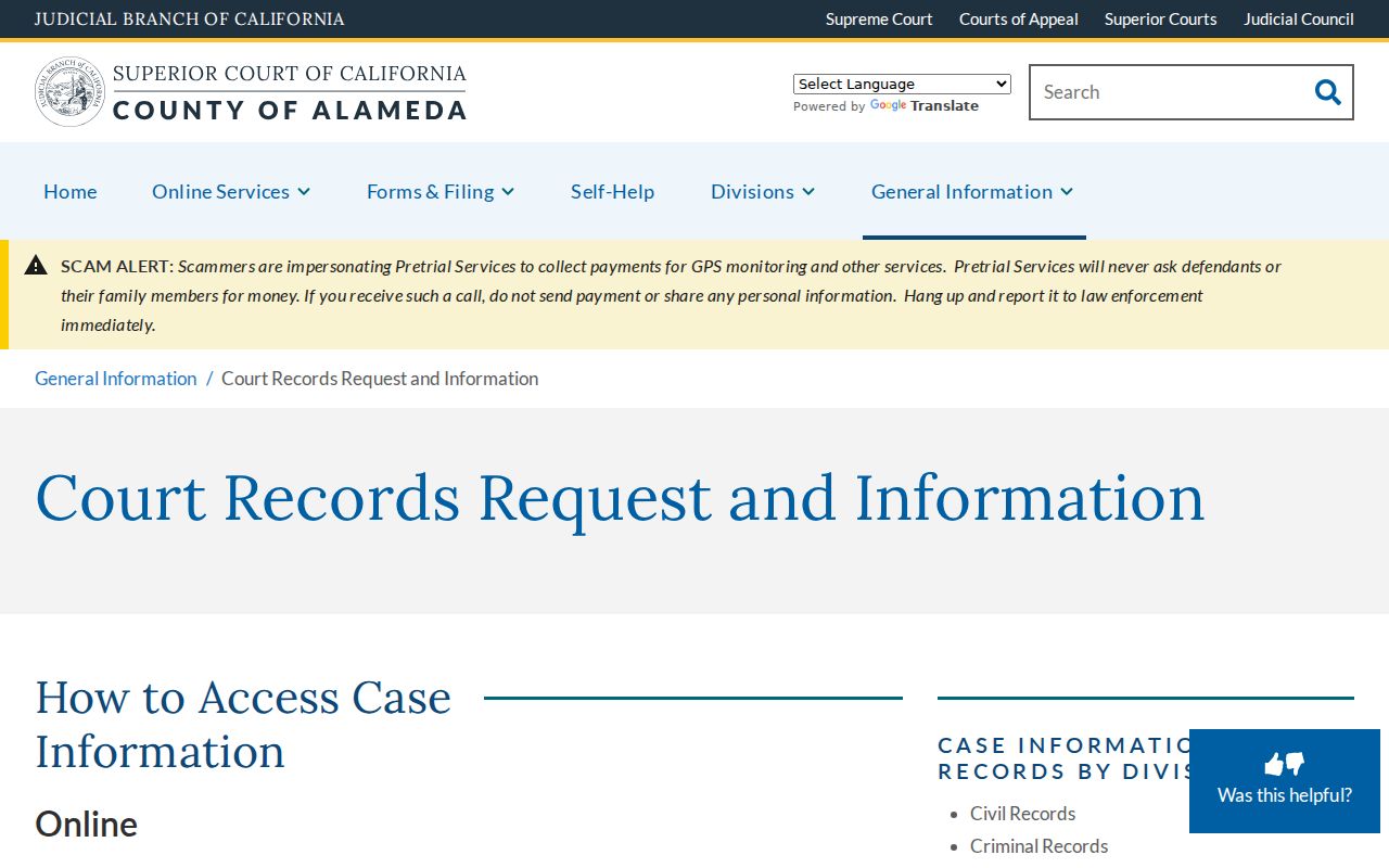 Berkeley resident lookup view of Alameda court records access guidance