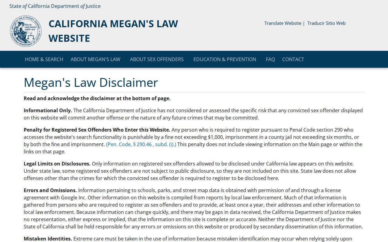 Berkeley resident lookup view of the California offender registry