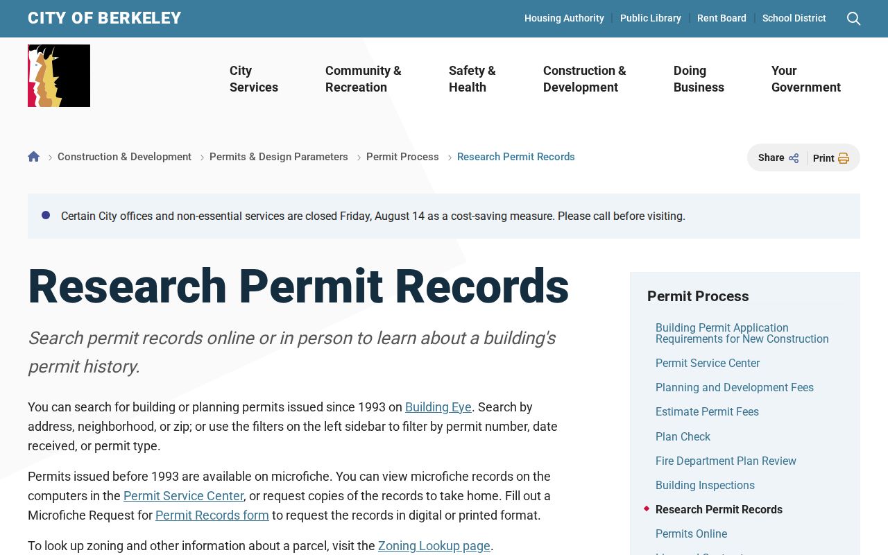 Berkeley street directory permit record research