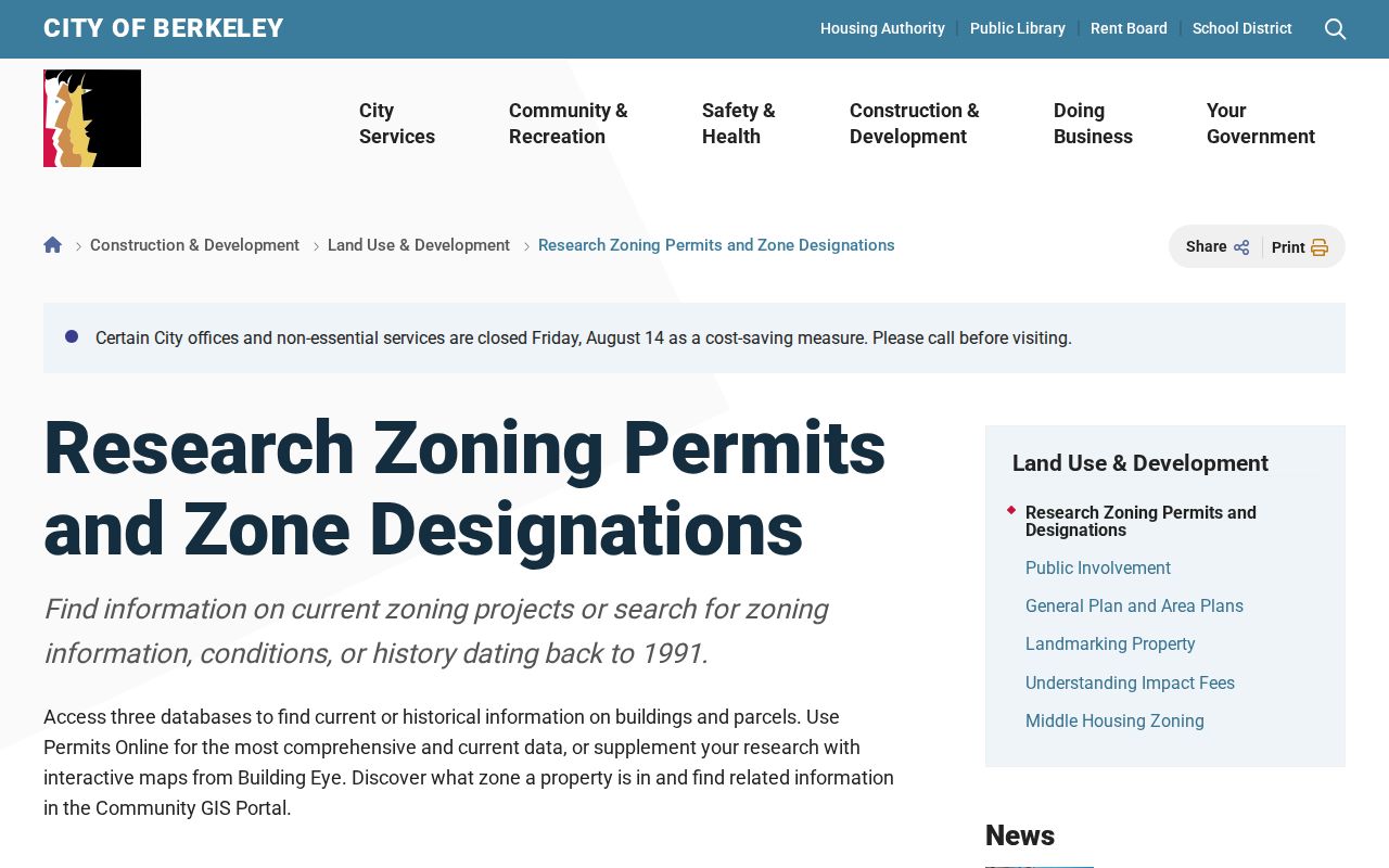 Berkeley street directory zoning and building permit history