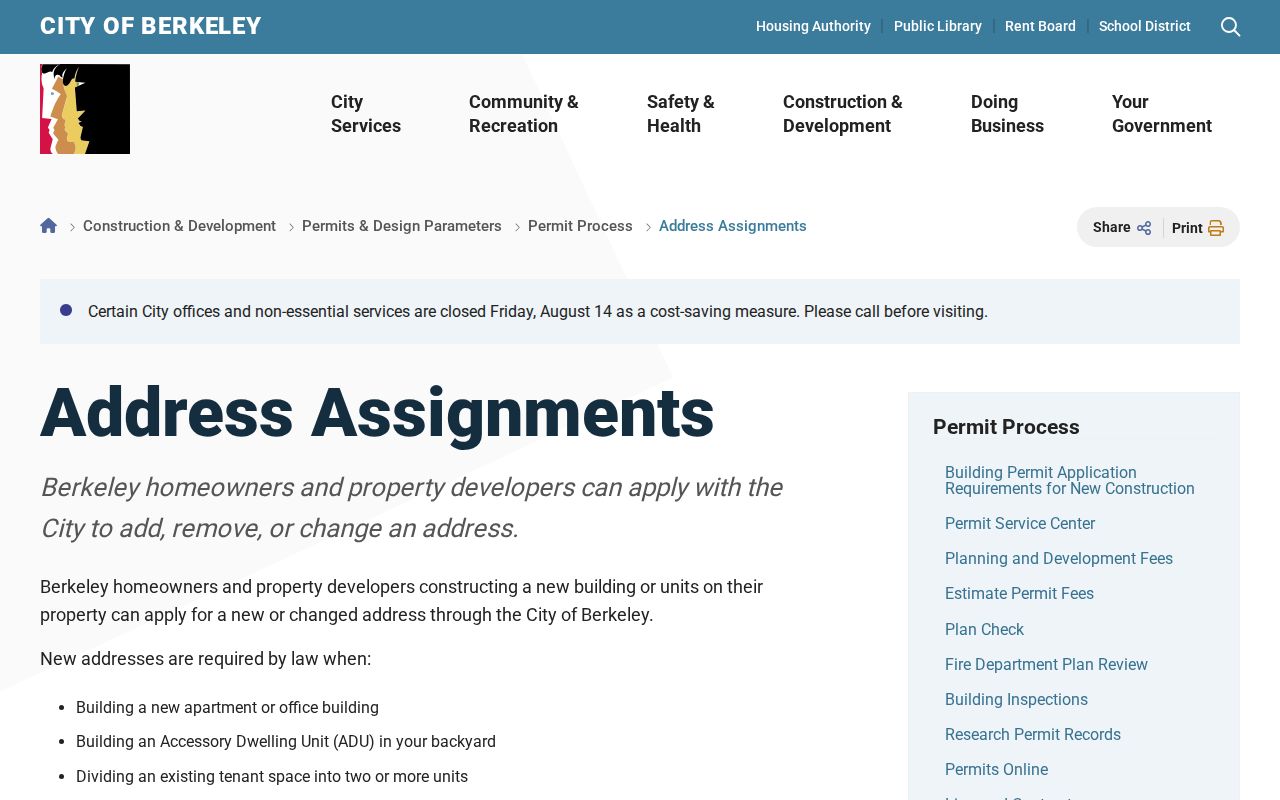 Berkeley ZIP code directory view of Berkeley address assignment rules