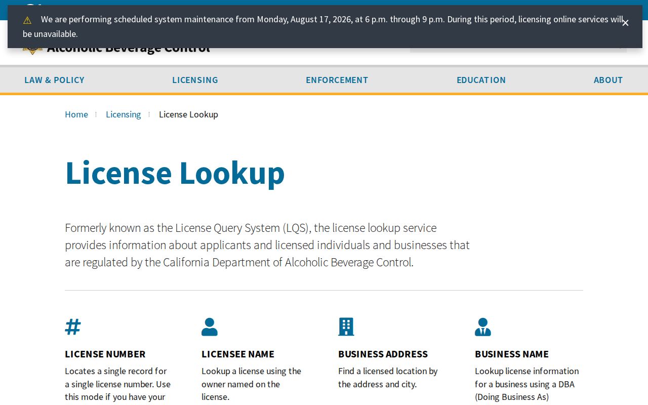 Berkeley ZIP code directory view of the California ABC ZIP license lookup